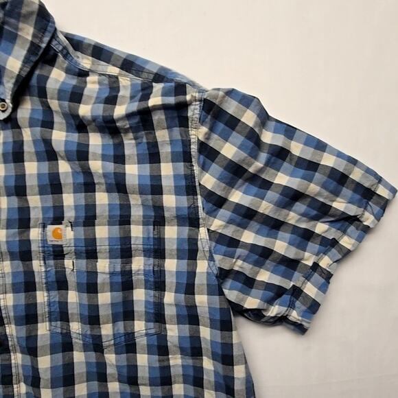 Carhartt Mens XL Blue Plaid Shirt Short Sleeve Relaxed Fit Casual Button Down - Picture 3 of 9